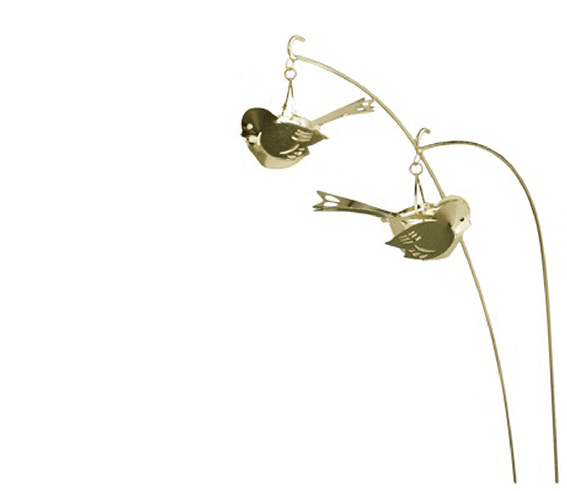 Flower Sticks with birds, Gold (2-pack)