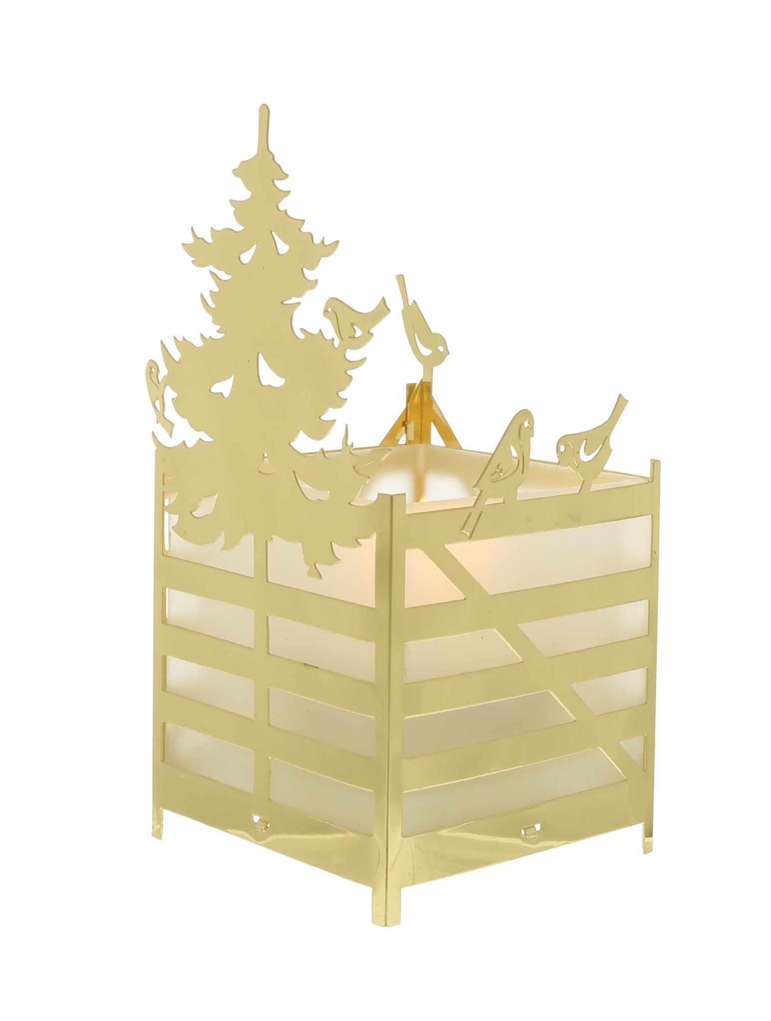 Winter Forest, Tealight Holder with Birds, Gold