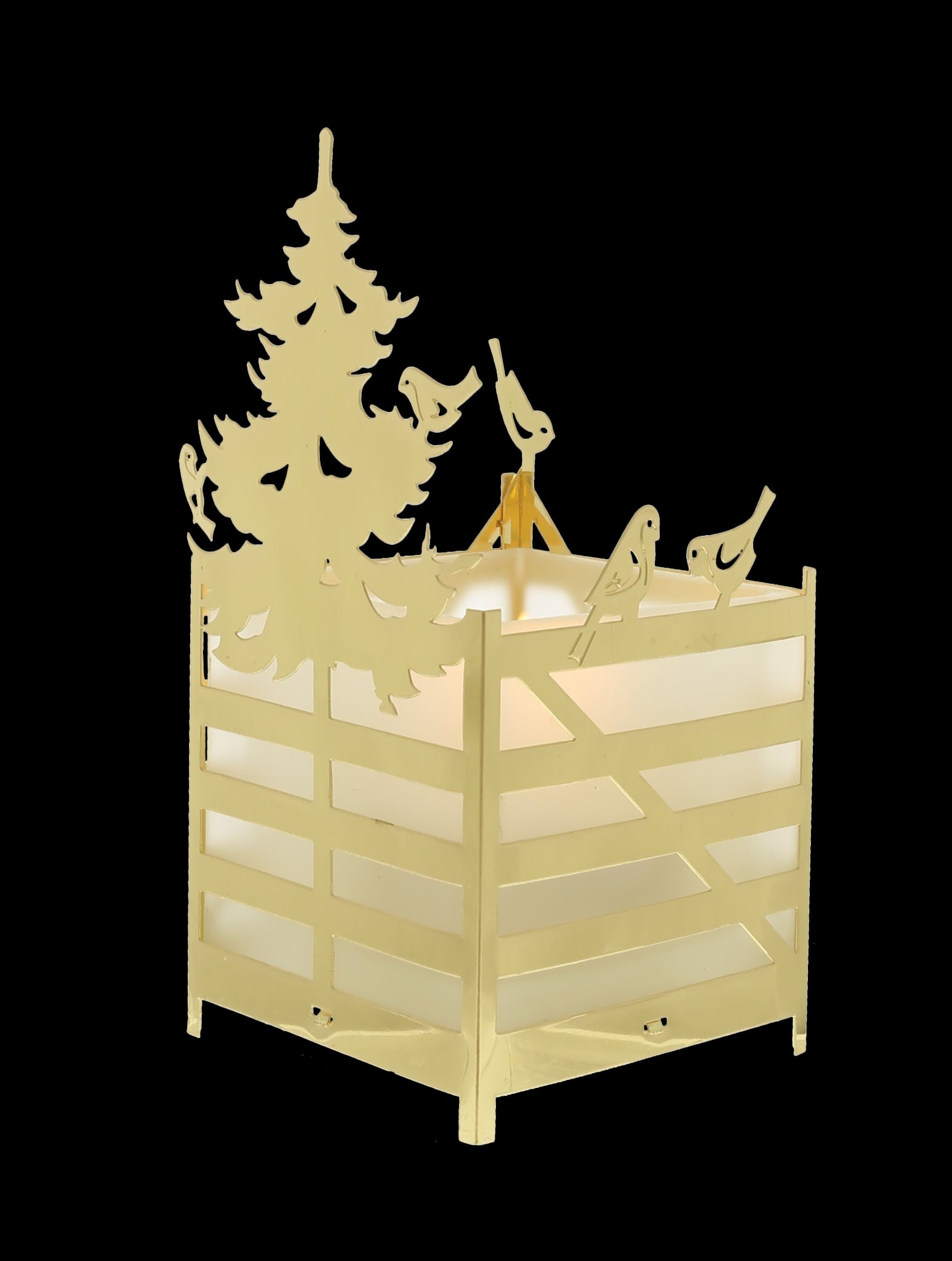 Winterwald,Teelichthalter mit Vögeln, Gold