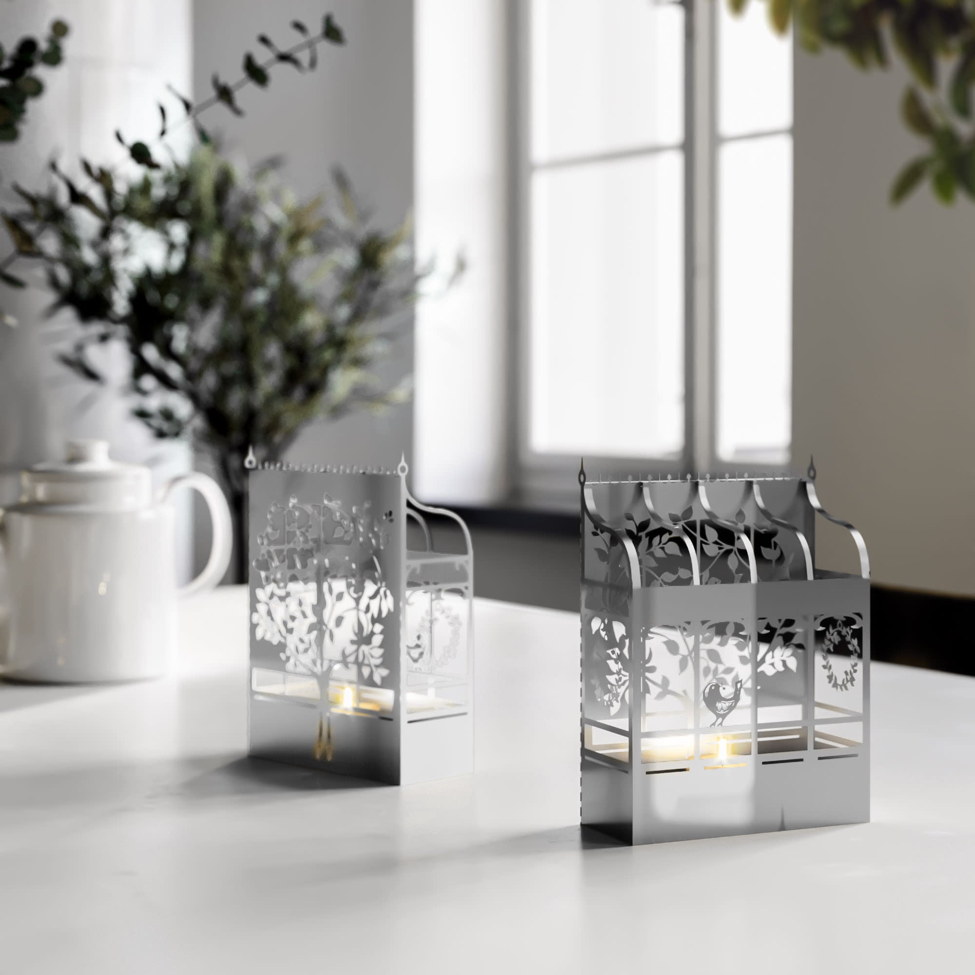 Orangerie, Kerzenlaterne in Silber