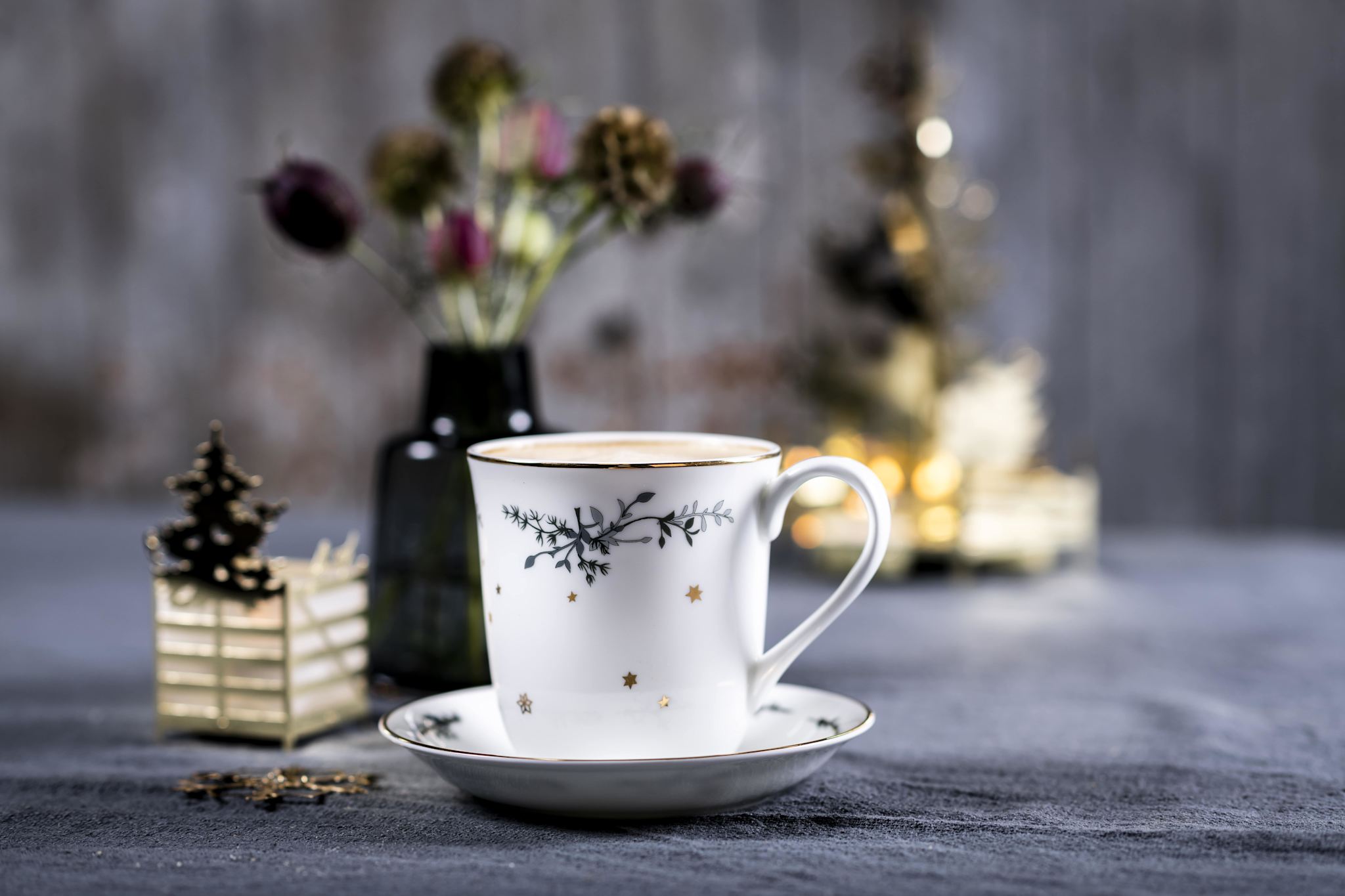 Winterwald,Teelichthalter mit Vögeln, Gold
