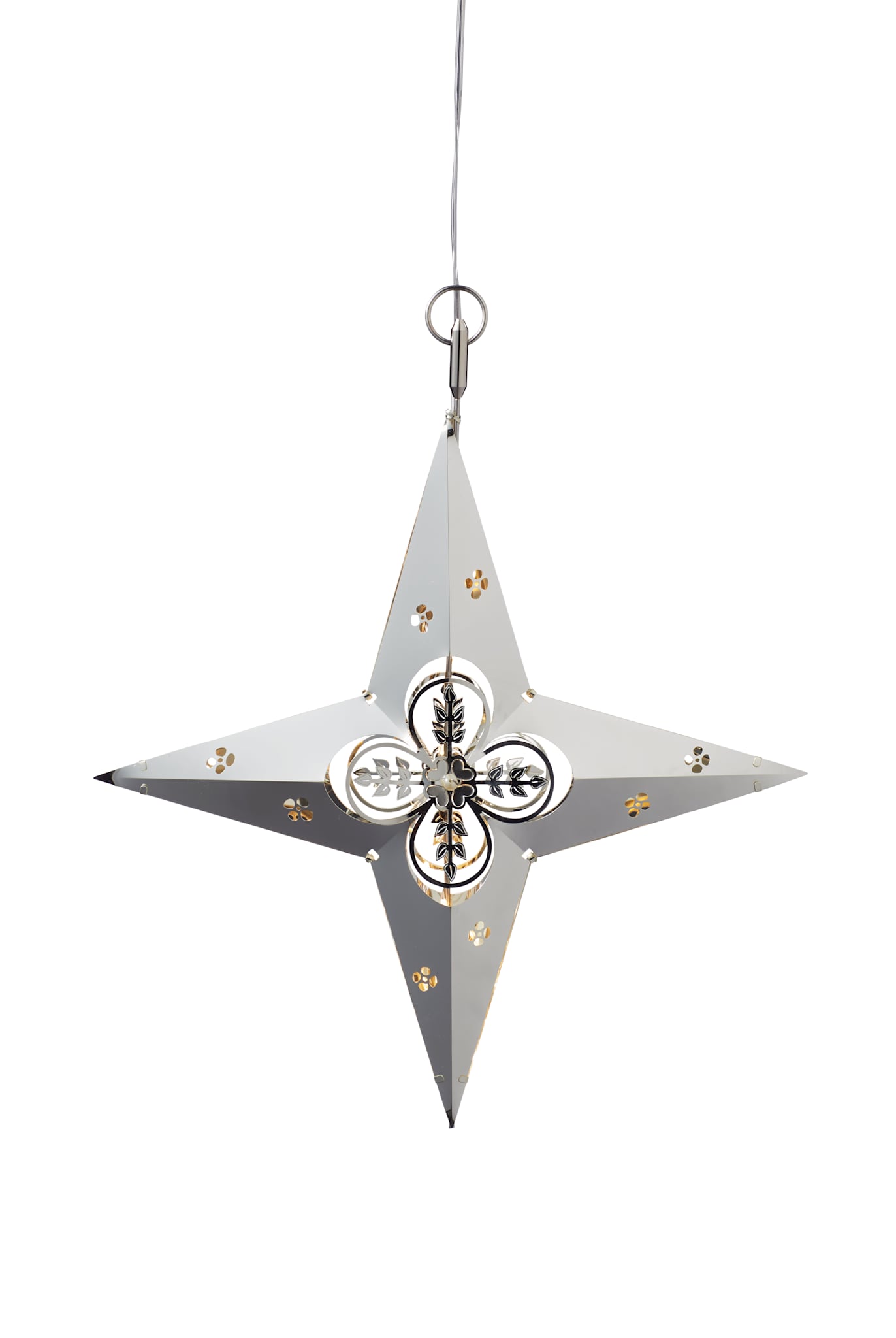 Top & Hanging Star with Flowers & LED Lights, Silver