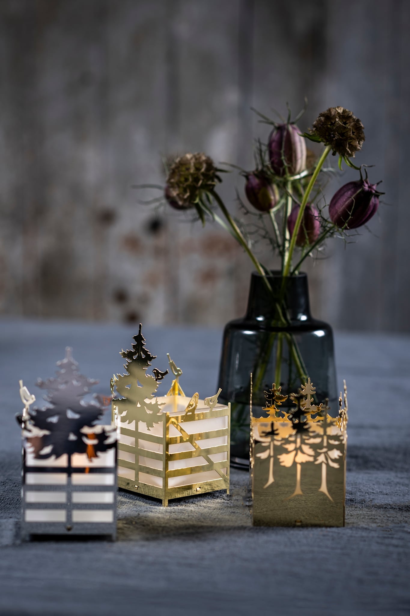 Winter Forest, Tealight Holder with Birds, Silver